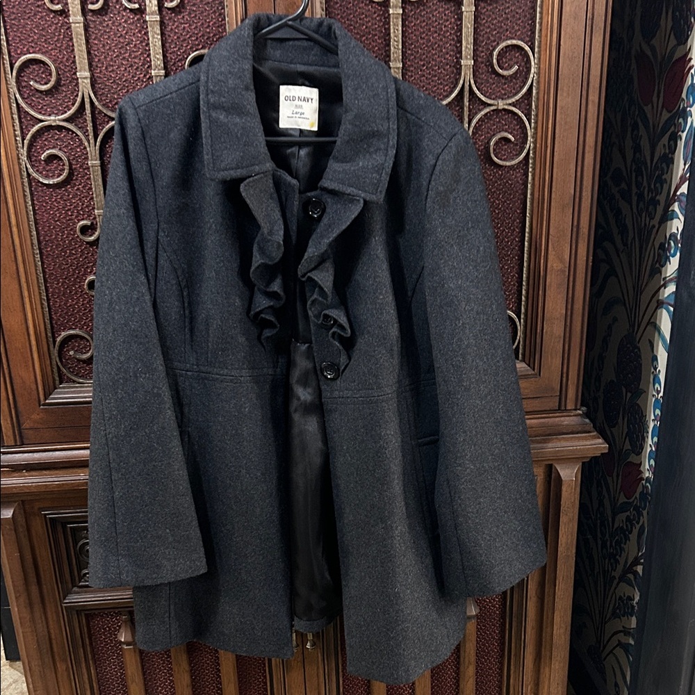 Old Navy Women's Charcoal Ruffle Pea Coat